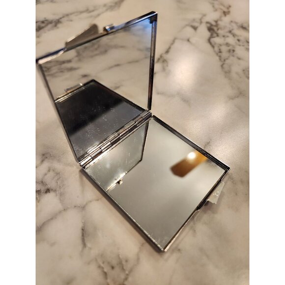 Vintage Butterfly Rhinestone Compact Mirror Silver Tone Double-Sided - Picture 6 of 6